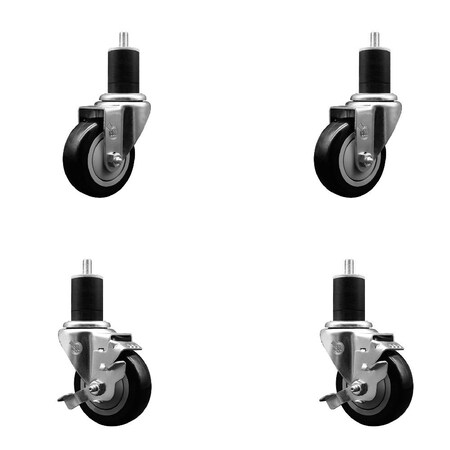 Service Caster 3.5'' Black Poly Wheel Swivel 1-3/4'' Expanding Stem Caster Set 2 Brakes, 4PK SCC-EX20S3514-PPUB-BLK-2-TLB-2-134